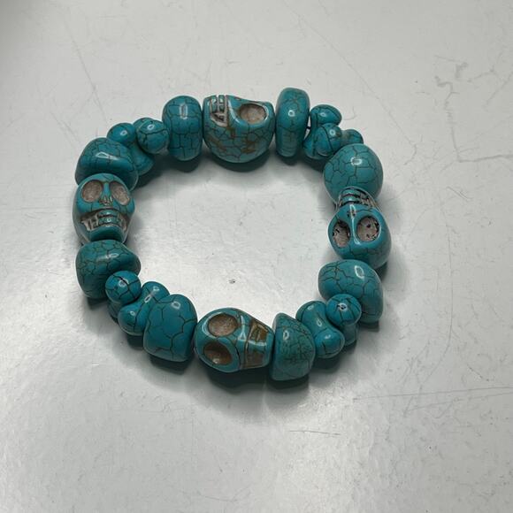 turquoise colored stone bracelet stretch style pull on jewelry boho bohemian - Picture 3 of 6